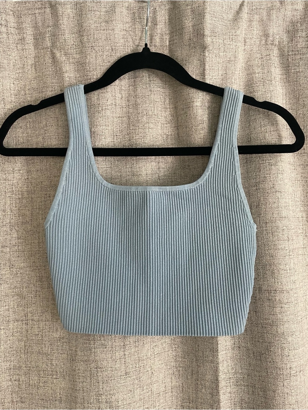 Aritzia Ribbed Square-Neck Cropped Tank Top - Light Blue